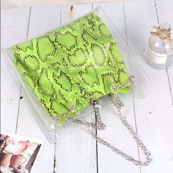 Transparent Neon Lime Snake Handbag - Picture 7 of 8